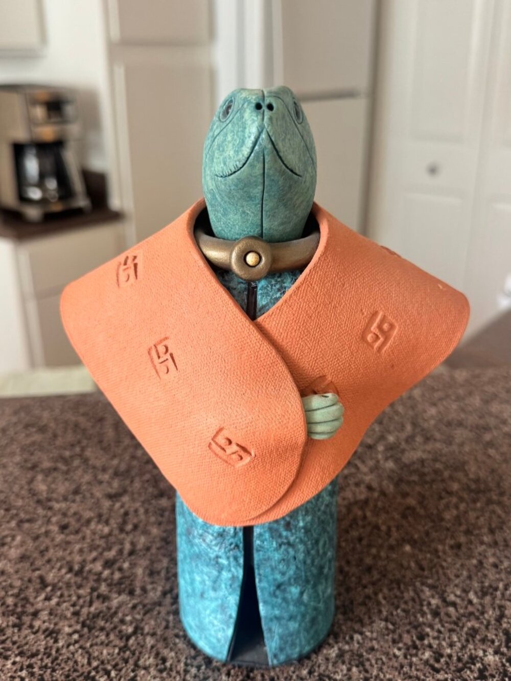 Turquoise Glazed Ceramic Turtle Figurine, Whimsical Animal Sculpture
